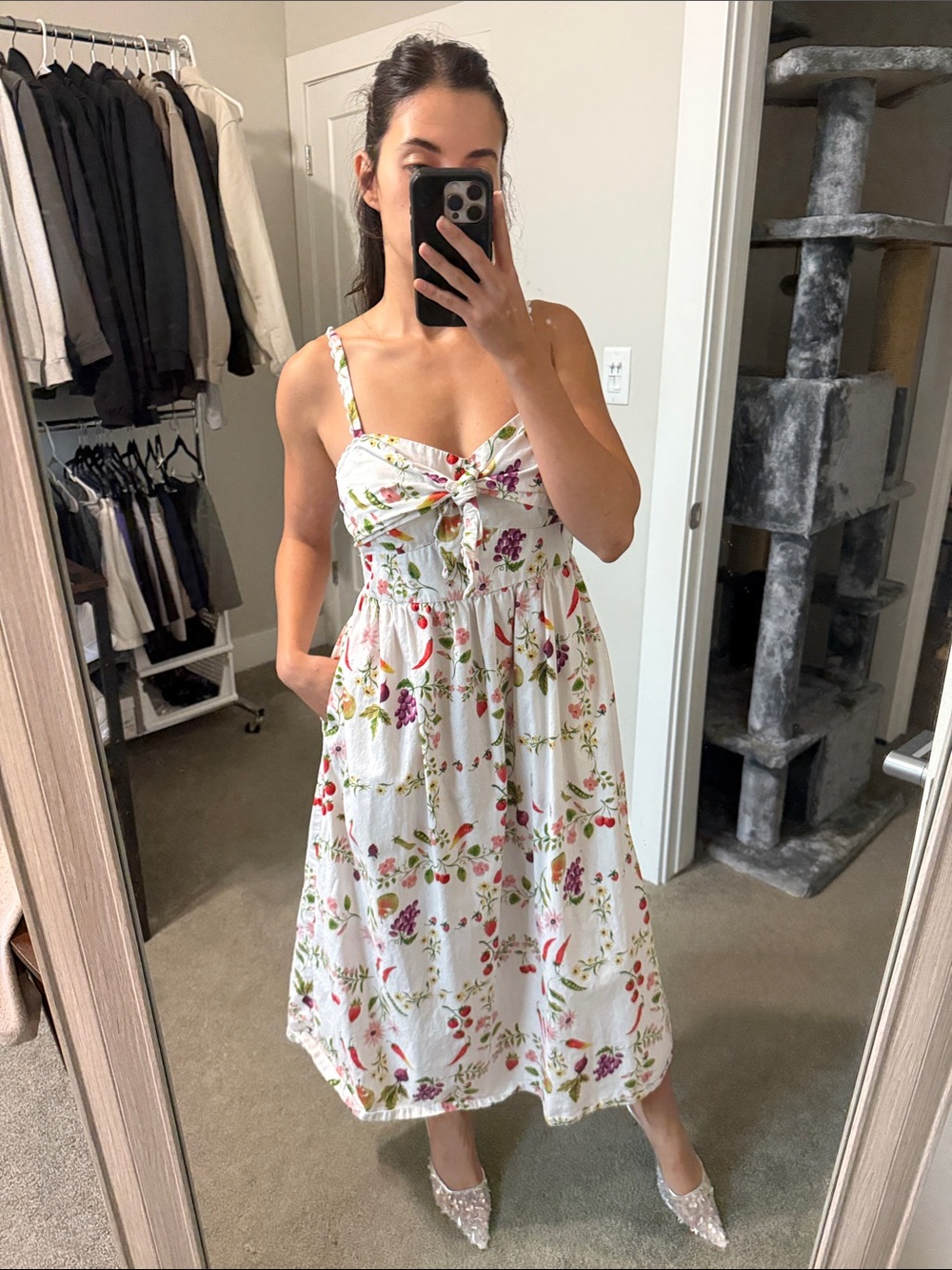 Old Navy White Floral Tie-Front Midi Dress